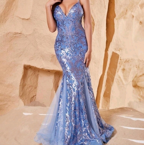 Blue Party Contrast Mesh Contrast Sequin, CRISS Cross Tie Back Cami Lux… - Picture 7 of 9